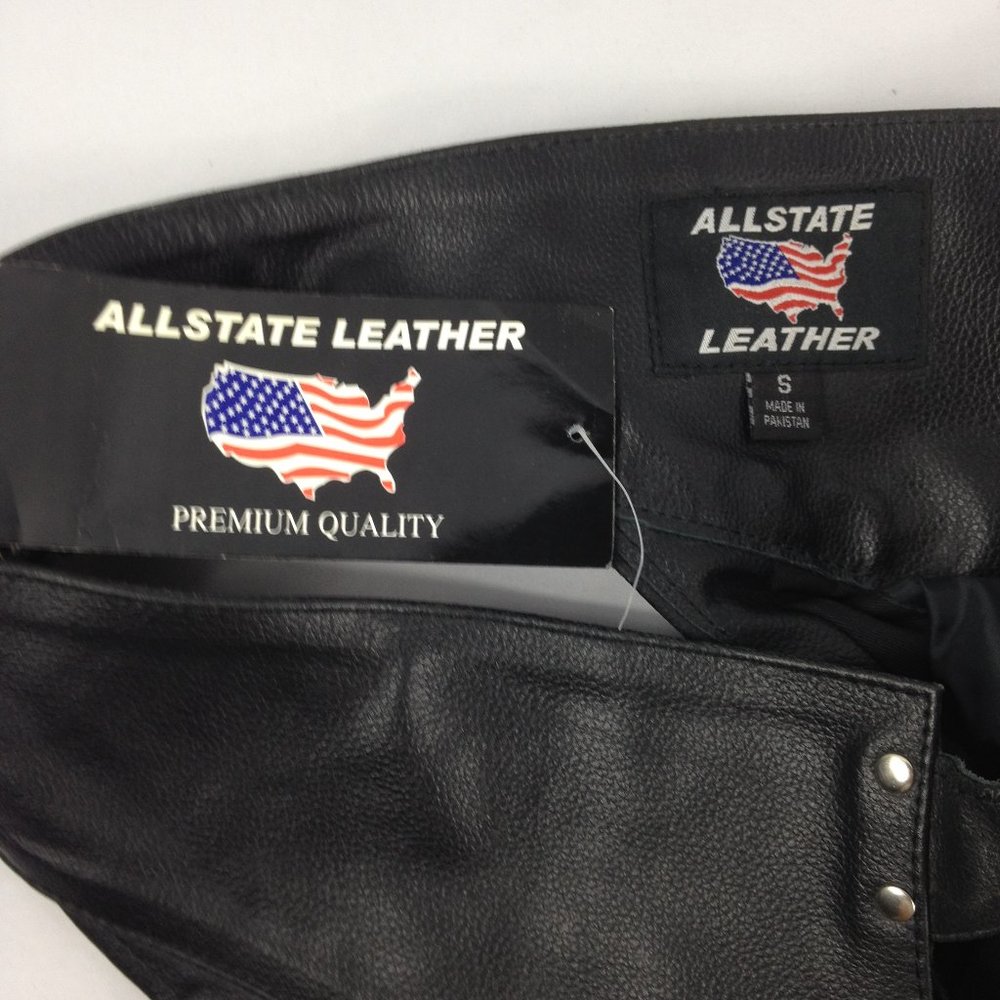 ALLSTATE Leather Black  Button/ Zip Motorcycle Riding Chaps Size Small